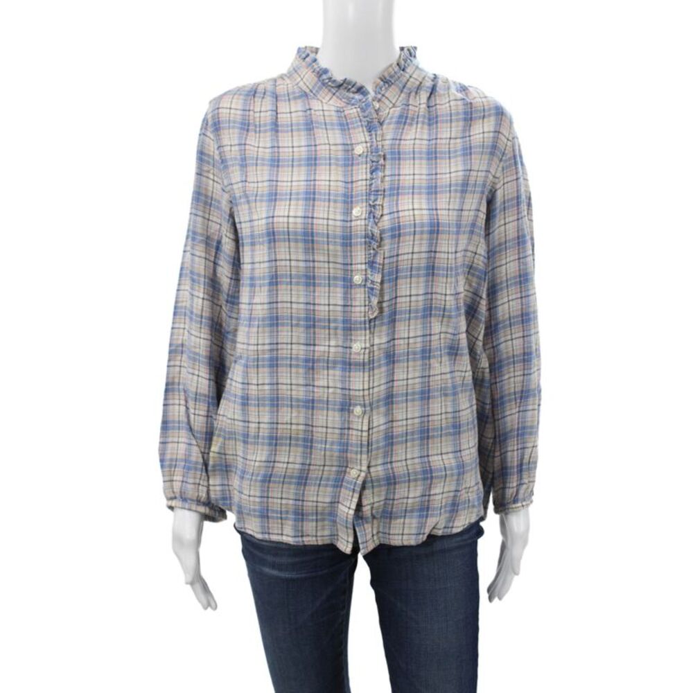 Birds of Paradis Womens Plaid Cotton Collared Button-Up Long Sleeve Top Size M